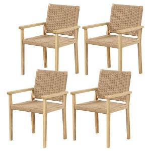 Tangkula 4PCS Chair Rubber Wood Dining Armchairs Paper Rope Woven Seat Balcony Patio - 1 of 4
