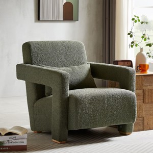 Modern Green Accent Chair with Right-Angle Armrests and Wood Block Legs for Living Room Bedroom or Study-Maison Boucle - 1 of 4