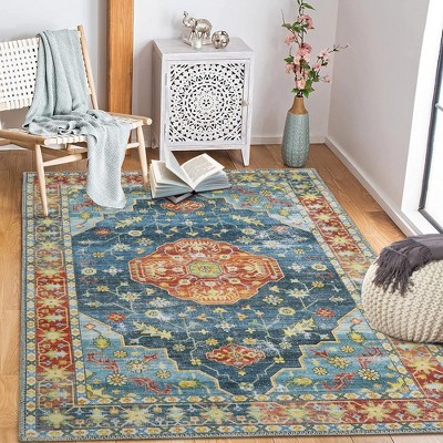 Vintage Area Rug Boho Low-pile Indoor Floral Print Carpet For Living ...