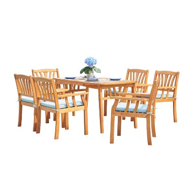 Kapalua 7pc Honey Nautical Wooden Patio Dining Set - Vifah