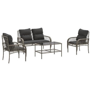 vidaXL Garden Sofa Set Grey Poly Rattan Medium Durable Garden Sofa Set - 1 of 4