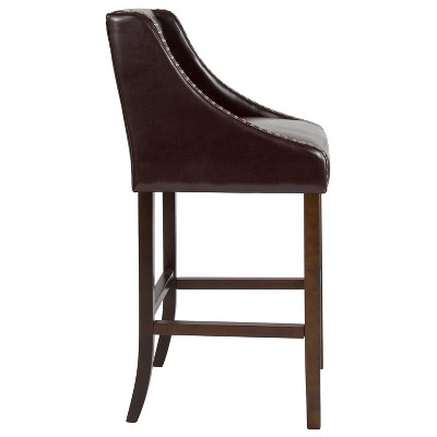 Saddle Style 32" Brown Leather and Wood Barstool