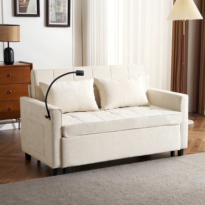 57 Inch Loveseat Pull Out Beds,Sleeper Sofa with a Reversible Backrest Cushion, Side Pockets,Two USB Ports and a Phone Holder-Maison Boucle