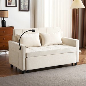 57 Inch Loveseat Pull Out Beds,Sleeper Sofa with a Reversible Backrest Cushion, Side Pockets,Two USB Ports and a Phone Holder-Maison Boucle - 1 of 4
