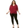 Agnes Orinda Women's Plus Size V Neck Short Sleeve Flowy Double Layered Irregular Chiffon Blouses - 3 of 4