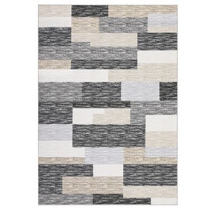 Indoor Modern Geometric Patchworked Area Rugs for Bedroom Living Room, Washable Non Slip Contemporary Carpet for Home Office - 1 of 4