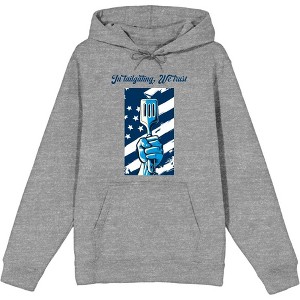 "In Tailgating We Trust" American Flag And Spatula Adult Long Sleeve Hoodie - 1 of 2