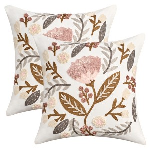 REGALWOVEN Boho Decorative  Covers Embroidery Flowers Square Throw Pillow 18 x 18 Inch 2 Packs - 1 of 4