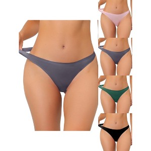 Allegra K Women's Unlined Satin Invisible Bikini 5 Packs Soft No-Show Thongs - 1 of 4