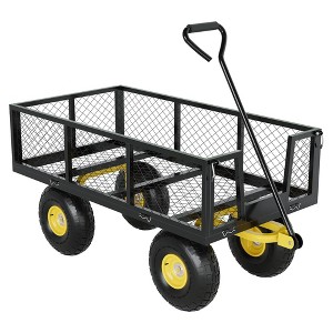 Heavy-Duty 2-in-1 Garden Wagon Utility Steel Cart with All-Terrain Tires and Removable Mesh Side Panels - 1 of 4