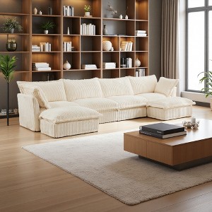 156.6" Corduroy Slipcovered U-Shaped Modular Sectional Sofa with French Edges & Removable Covers - 1 of 4