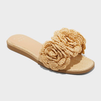 Women's Coco Raffia Flower Slide Sandals - A New Day™ Tan