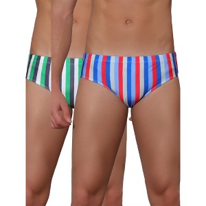 Lars Amadeus Men's Elastic Waist Color Block Stripe Pattern Summer Swim Briefs 2 Pack - 1 of 4