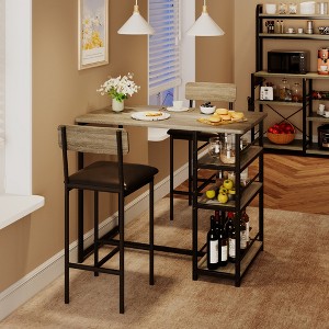 3-Piece Small Bar Table and Chairs with 3 Storage Shelves, Modern Dining Table with 2 Upholstered Bar Stools - 1 of 4