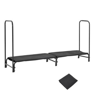 8FT Heavy-Duty Black Firewood Log Rack with Waterproof Cover for Indoor/Outdoor Wood Storage - 1 of 4