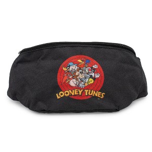 Looney Tunes Bag, Fanny Pack, 10 Character Bullseye Logo Black White, Canvas - 1 of 4