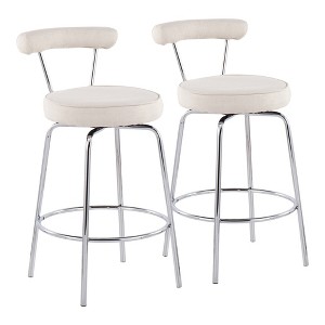 Fabric Padded Counter Stool with Swivel and Chrome Metal Frame for Kitchen Island or Home Bar, Contemporary Style, Set of 2 - 1 of 4