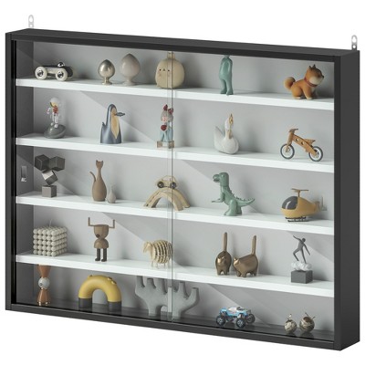 Black and White Wall Mounted Display Cabinet with Adjustable Shelves
