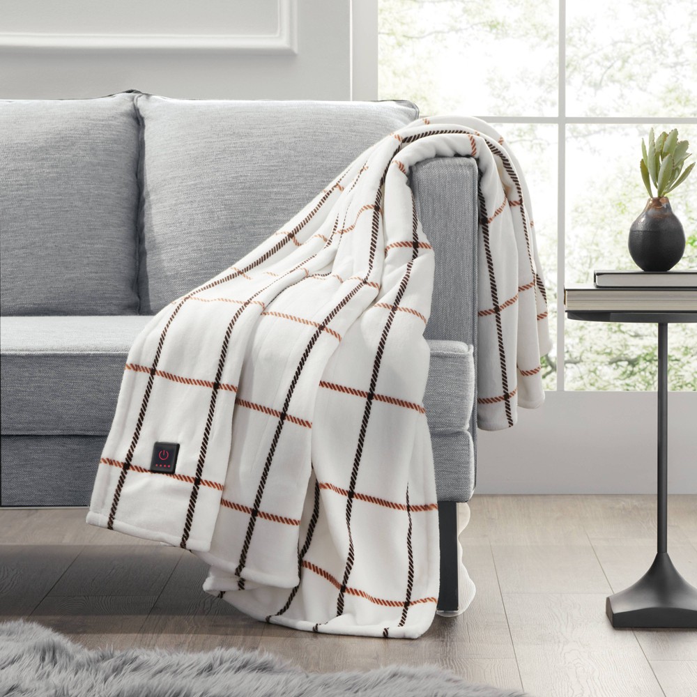 50"x60" Cozy Heated Throw Blanket Camel Window Pane - Brookstone