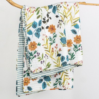 Tessa Floral Reversible Cotton Throw Blanket 50x60