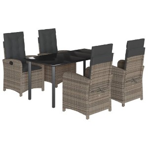 vidaXL 5 Piece Garden Dining Set with Cushions Grey Poly Rattan Outdoor Furniture for 4 People Rectangular Table and Comfortable Chairs Patio - 1 of 4