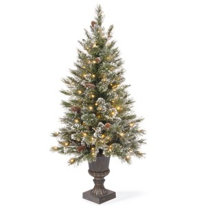 4' Prelit LED Glittery Bristle Pine Entrance Tree Twinkly White Lights - National Tree Company - 1 of 4