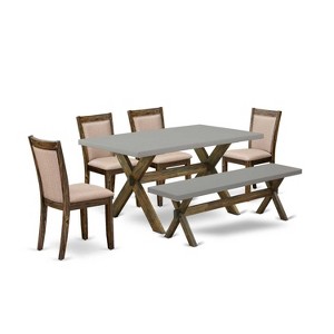 HomeStock 6-Piece Rectangle Distressed Jacobean Finish Solid Wood Top Dining Table with 1-Bench, 4-Chairs - 1 of 4