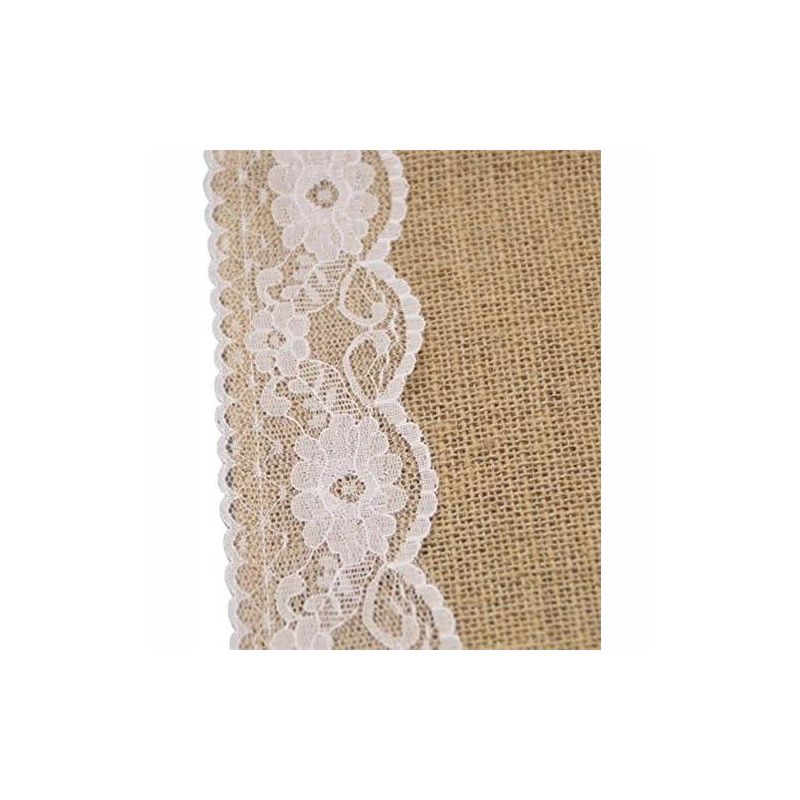 Burlap Table Runner, Table Runner Vintage Lace Natural Jute for Decoration Wedding Party - 12x108 Inches, 5 of 10