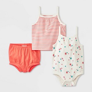 Baby Girls' Stripped Floral Printed Top & Bottom Set - Cat & Jack™ Pink - 1 of 4