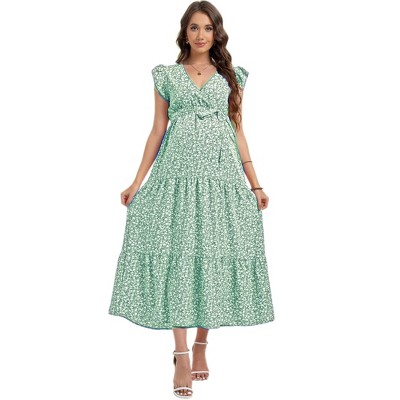 Women Summer Bohemian Floral Casual Wrap Midi Sun Dress