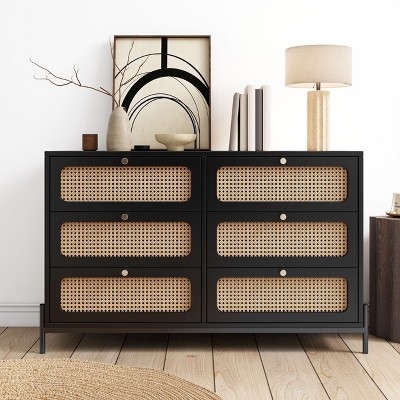 NicBex Modern 6 Drawer Rattan Dresser,Wood Storage Cabinet Sideboard for Hallway,Living Room,Bedroom,Entryway
