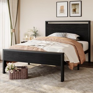 Twin Size Metal Platform Bed Frame with Wooden Headboard and Footboard, Mattress Foundation, No Box Spring Needed - 1 of 4