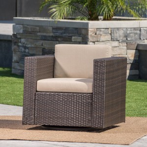 Wicker Outdoor Furniture Swivel Chairs with Cushion, Modern Patio Accent Chair for Porch, Garden or Balcony – Maison Boucle - 1 of 4