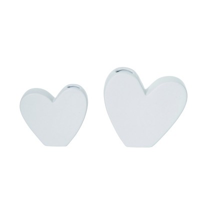 Transpac Dolomite 6 in. White Everyday Matte Heart Vase Set of 2
