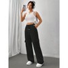 Coolmee Women's Wide Leg Solid Pants Straight Fit with 4 Pockets Adjustable Tie Knot Elastic Waist Pants Lightweight Loose Lounge Trousers S Black - 2 of 4