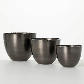 4"H, 5"H and 5.5"H Sullivans Glazed Silver-Edged Planters - Set of 3