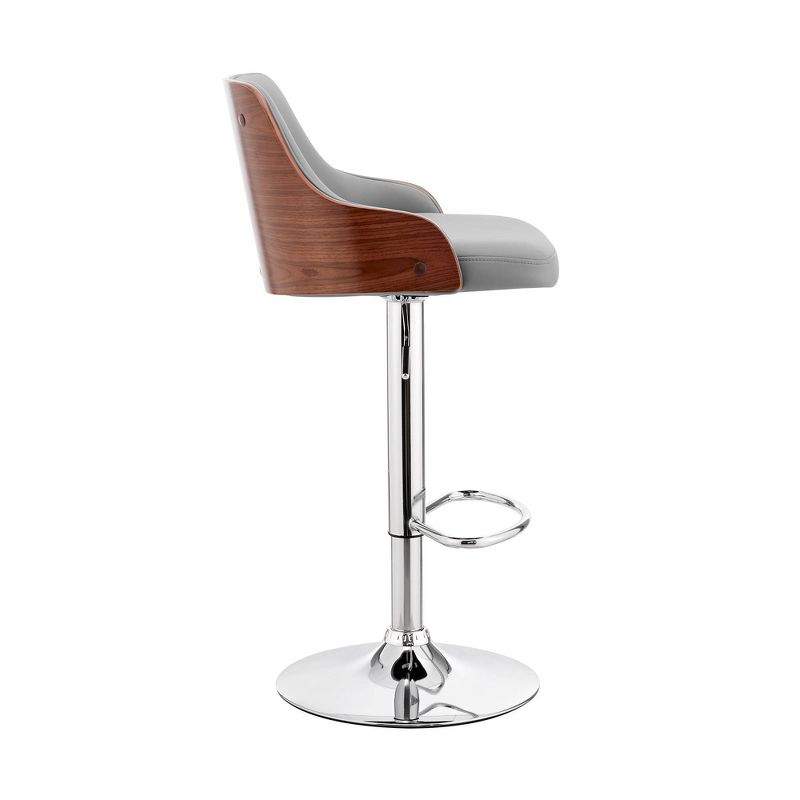 Asher Adjustable Counter Height Barstool with Faux Leather Chrome Finish - Armen Living, 4 of 11
