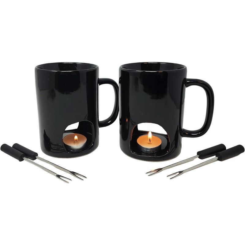 KOVOT Personal Fondue Mugs Set of 2 | Ceramic Mugs for Chocolate or Cheese | Includes Forks and Tealights, 4 of 7