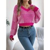 Coolmee Women's Cropped Sweater V-Neck Long Sleeve Crop Sweater Pullover Jumper Knit Top Medium Rose Red - 2 of 4