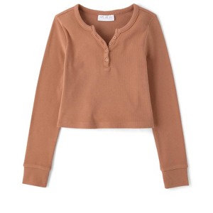 The Children's Place Girls Long Sleeve Sueded Rib Henley Top - 1 of 3