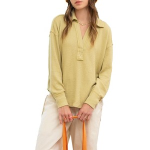 August Sky Women's Collared Long Sleeve Knit Top - 1 of 2