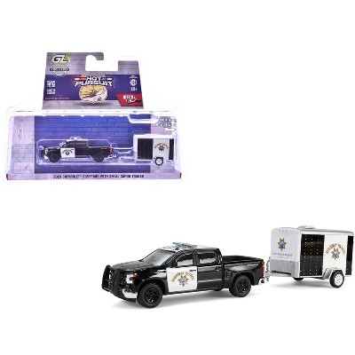 2023 Chevrolet Silverado Truck "California Highway Patrol" Black and White with Trailer 1/64 Diecast Model Cars by Greenlight