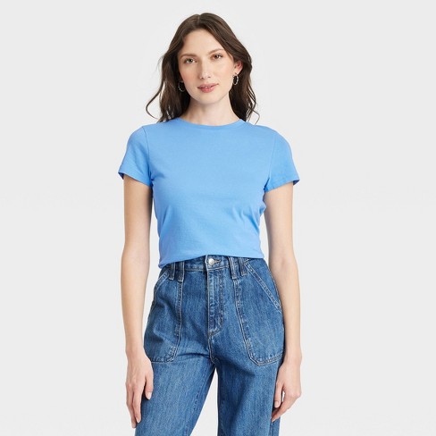 Women's Shrunken Short Sleeve T-shirt - Universal Thread™ Blue M : Target