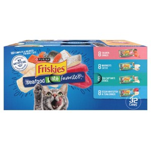 Purina Friskies Paté Wet Cat Food Seafood Fish Flavor Favorites - 5.5oz/32ct Variety Pack - 1 of 4