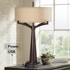 Franklin Iron Works Tremont Industrial Table Lamp 31 1/2" Tall Bronze Metal with Dimmable USB and Power Outlet Burlap Drum Shade for Living Room House - 2 of 4
