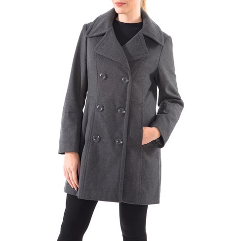 Alpine Swiss Norah Womens Wool Blend Double Breasted Peacoat Gray Small