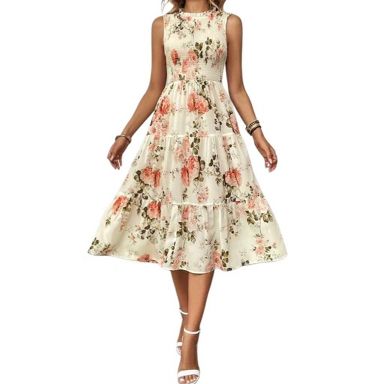 Women's Summer Midi Sundress Casual Sleeveless Smocked Tank Dress Beach  Tiered Flowy Maxi Dresses : Target