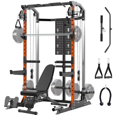 Multi-Function Power Cage, Power Rack with Dual Independent Pulley System, 2000LB Capacity Workout Cage, Squat Rack for Home Gym