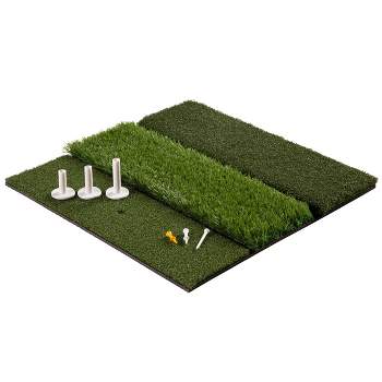 3-Level Turf Golf Mat - 24x24 Golf Training Mat with Fairway, Rough, and Driving Turf - Golf Practice Equipment with 6 Practice Tees by Wakeman