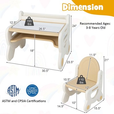 Kids Beige and White Drawing Table and Chair Set with Storage